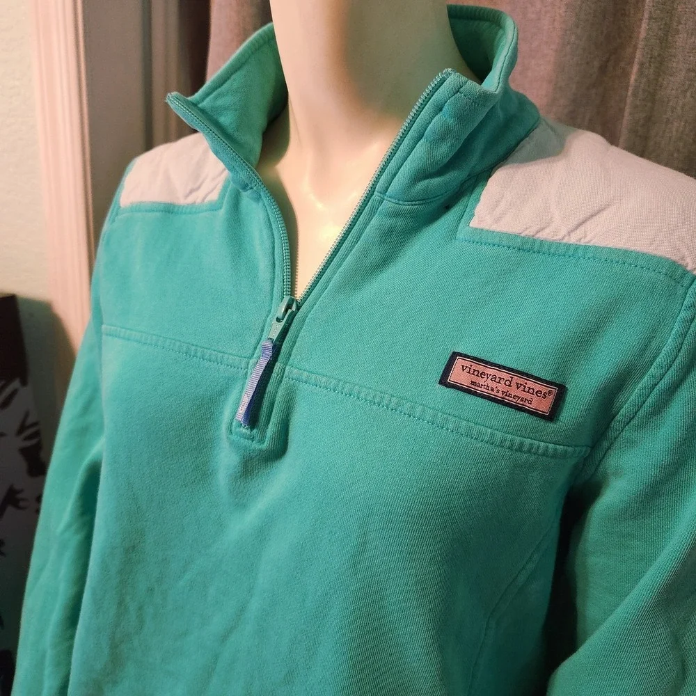 Vineyard Vines Shep Shirt S‎ Small Teal With Gray panel Performance Pullover - Picture 4 of 11